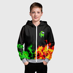 Толстовка на молнии детская Амонг ас огненная текстура, цвет: 3D-меланж — фото 2