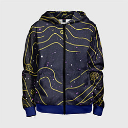 Толстовка на молнии детская Абстракция золотых линий текстура, цвет: 3D-синий