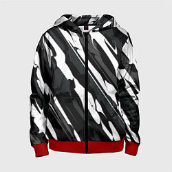 Толстовка на молнии детская Разводы белым на черном, цвет: 3D-красный