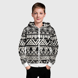 Толстовка на молнии детская Черно белый орнамент в этническом стиле, цвет: 3D-белый — фото 2