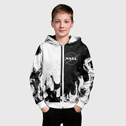 Толстовка на молнии детская Nasa черно белый огонь, цвет: 3D-белый — фото 2