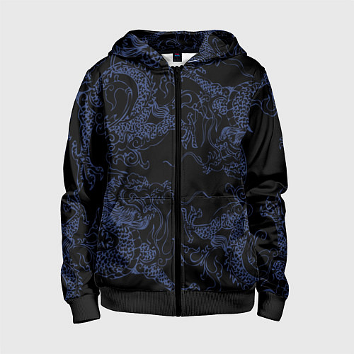 Детская толстовка на молнии Синий дракон на черном / 3D-Черный – фото 1