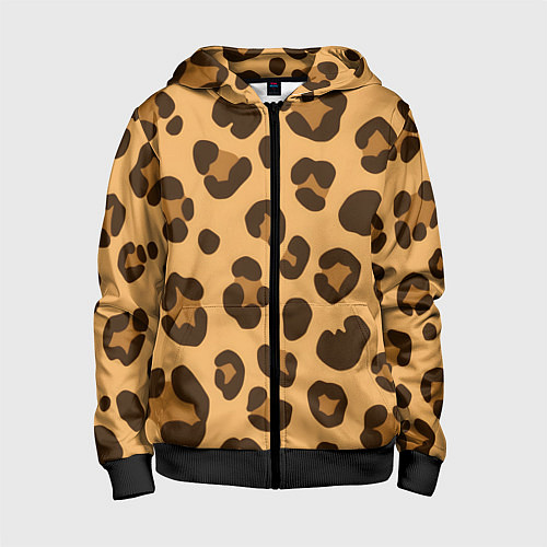Детская толстовка на молнии Коричневые пятна леопарда / 3D-Черный – фото 1