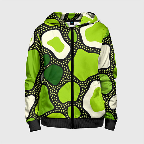 Детская толстовка на молнии Зеленая абстракция с кругами / 3D-Черный – фото 1