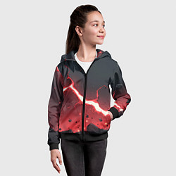 Толстовка на молнии детская Красная молния на черной текстуре, цвет: 3D-черный — фото 2