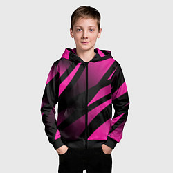 Толстовка на молнии детская Чёрно-розовый абстракция с полосами, цвет: 3D-черный — фото 2