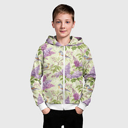 Толстовка на молнии детская Сирень и птицы, цвет: 3D-белый — фото 2