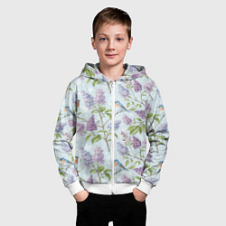 Толстовка на молнии детская Птицы и сирень, цвет: 3D-белый — фото 2