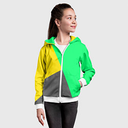 Толстовка на молнии детская Жёлто-серо-зелёный трёхцветный, цвет: 3D-белый — фото 2