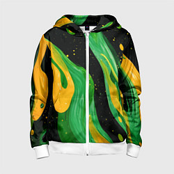 Толстовка на молнии детская Зелено-желтая краска на черном, цвет: 3D-белый