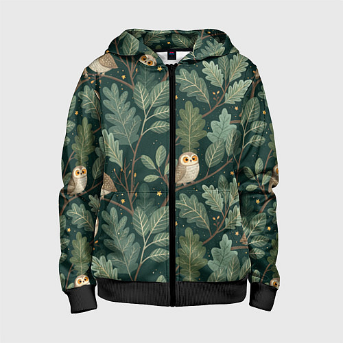 Детская толстовка на молнии Совы в лесу / 3D-Черный – фото 1