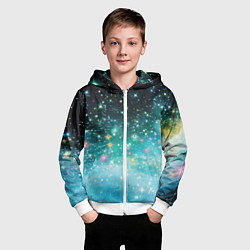 Толстовка на молнии детская Бирюзовые блестки фон, цвет: 3D-белый — фото 2