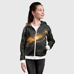 Толстовка на молнии детская Золотистое сияние на черной текстуре, цвет: 3D-белый — фото 2