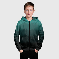 Толстовка на молнии детская Тёмный бирюзовый градиент текстурный полосы, цвет: 3D-черный — фото 2