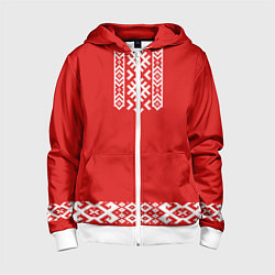 Детская толстовка на молнии Славянский узор на красном - вышиванка рубаха крас