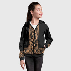 Толстовка на молнии детская Славянский золотой узор на черном - вышиванка руба, цвет: 3D-черный — фото 2