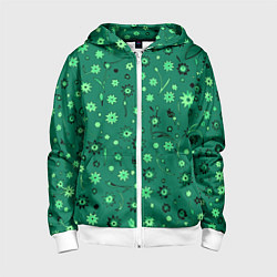 Толстовка на молнии детская Паттерн абстрактные маленькие цветы зелёный, цвет: 3D-белый