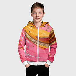 Толстовка на молнии детская Желтые и розовые волны текстура, цвет: 3D-белый — фото 2