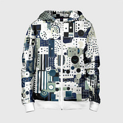 Толстовка на молнии детская Чёрно-белый с синий абстракция фигуры точки, цвет: 3D-белый