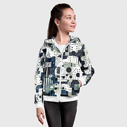 Толстовка на молнии детская Чёрно-белый с синий абстракция фигуры точки, цвет: 3D-белый — фото 2