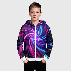 Толстовка на молнии детская Неоновый вихрь из светящихся линий, цвет: 3D-белый — фото 2