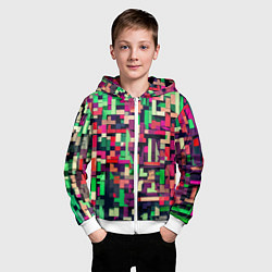 Толстовка на молнии детская Зелёно-розовый геометричные фигуры, цвет: 3D-белый — фото 2