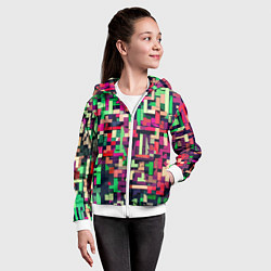 Толстовка на молнии детская Зелёно-розовый геометричные фигуры, цвет: 3D-белый — фото 2
