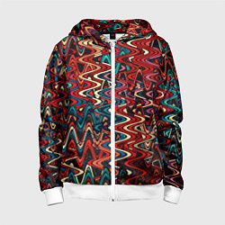 Толстовка на молнии детская Искажённые волнистые полосы красно-синий, цвет: 3D-белый