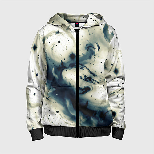 Детская толстовка на молнии Бежевый и тёмно-синий космическая абстракция / 3D-Черный – фото 1