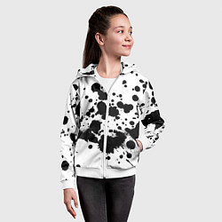 Толстовка на молнии детская Брызги черной краски, цвет: 3D-белый — фото 2