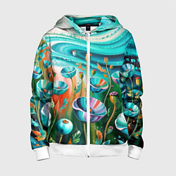 Толстовка на молнии детская Поле маков- масляная живопись, цвет: 3D-белый