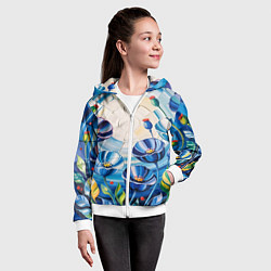 Толстовка на молнии детская Импасто - синие маки в поле, цвет: 3D-белый — фото 2