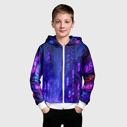 Толстовка на молнии детская Одинокий город неона, цвет: 3D-белый — фото 2