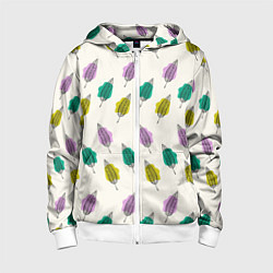 Толстовка на молнии детская Листья на пятнах, цвет: 3D-белый