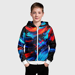 Толстовка на молнии детская Синие и красные мазки краски на черном, цвет: 3D-белый — фото 2