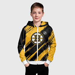 Толстовка на молнии детская Бостон Брюинз - брызги краски, цвет: 3D-белый — фото 2