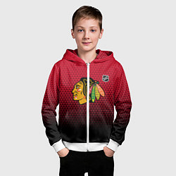 Толстовка на молнии детская Чикаго Блэкхокс - геометрический градиент, цвет: 3D-белый — фото 2