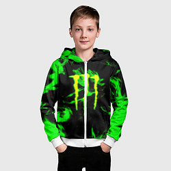 Толстовка на молнии детская Monster energy кислотное лого огонь, цвет: 3D-белый — фото 2