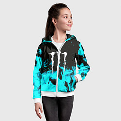 Толстовка на молнии детская Monster energy голубой огонь, цвет: 3D-белый — фото 2