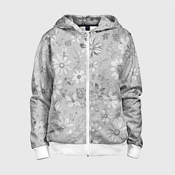 Толстовка на молнии детская Цветочный светло-серый паттерн, цвет: 3D-белый