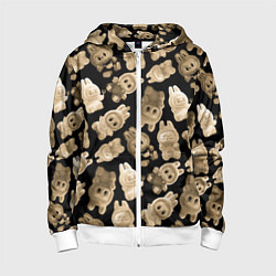 Толстовка на молнии детская Лабубы на черном паттерн, цвет: 3D-белый