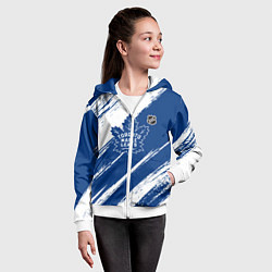 Толстовка на молнии детская Торонто Мейпл Лифс - брызги синей краски, цвет: 3D-белый — фото 2