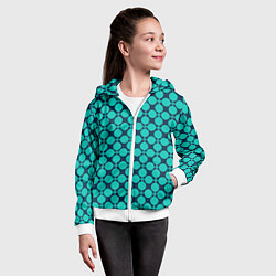 Толстовка на молнии детская Бирюзовый узор в клетку и горошек ретро, цвет: 3D-белый — фото 2