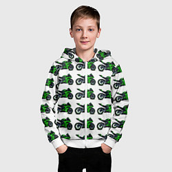 Толстовка на молнии детская Motorbike green, цвет: 3D-белый — фото 2