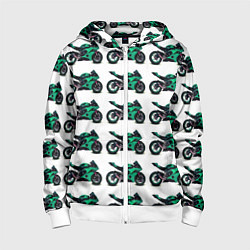 Толстовка на молнии детская Motorcycle turquoise, цвет: 3D-белый