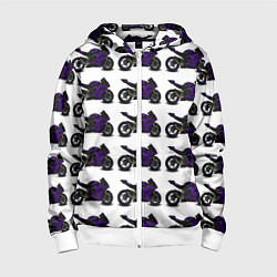Толстовка на молнии детская The motorcycle is dark purple, цвет: 3D-белый