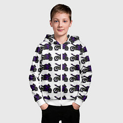 Толстовка на молнии детская The motorcycle is dark purple, цвет: 3D-белый — фото 2