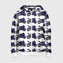 Толстовка на молнии детская Motorcycle purple gloss, цвет: 3D-белый