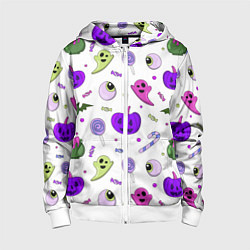 Толстовка на молнии детская Halloween purple pumpkin pattern, цвет: 3D-белый