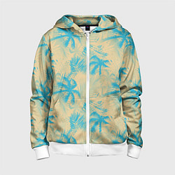 Толстовка на молнии детская Palm light blue beige, цвет: 3D-белый